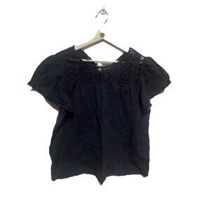Ella Moss Women's Blue‎ Gauze Eyelet Short Sleeve Bohemian Peasant Blouse Medium